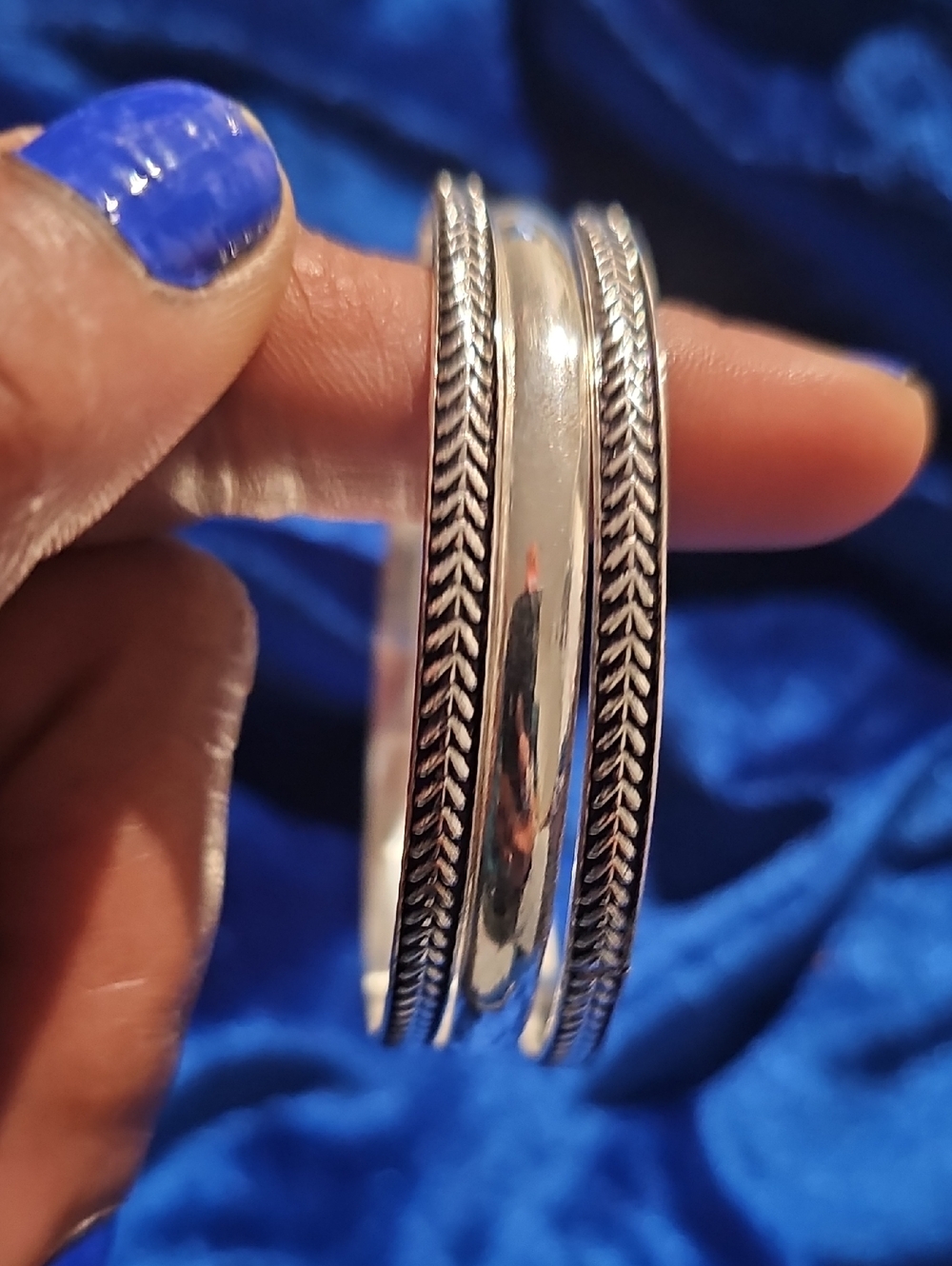 925 Sterling Silver Braided Edge Bangle Bracelet Set Of Three Ladies Size 8